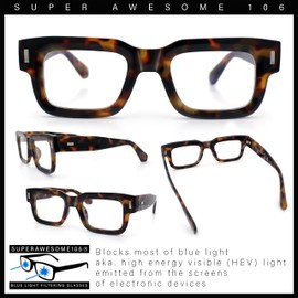 SA106 Nerdy Thick Plastic Hipster Horn Rim Clear Lens Blue Light Filter Computer Glasses Tortoise