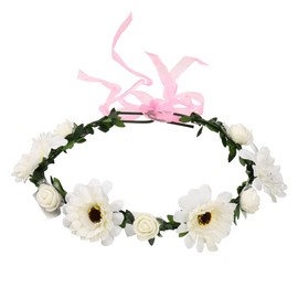 Floral Crown for Women Girls Bridal Headband with Flower Crown for Wedding Bride Flower Girl Headpiece White Adjustable Flower Hair Band Accessories for Women Girls