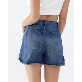 EZAPINE Denim Shorts Women Mid Wasit Fashion 2024 Jean Shorts Distressed Straight Leg Summer Clothing