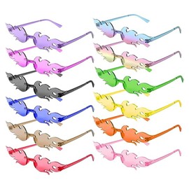 Wohlstand Flames Sunglasses, Pack of 12 Flames Glasses, Rimless Colourful Glasses, Flame-Shape Sunglasses, Flame-Shape Sunglasses, Glasses, for Masquerade Party Decoration