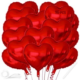 16 Pcs Heart Balloons, 18 Inch Red Love Heart Shaped Foil Balloons for Wedding Anniversary Birthday Party Valentine Decorations Baby Shower Bridal Shower Engagement Decorations Supplies