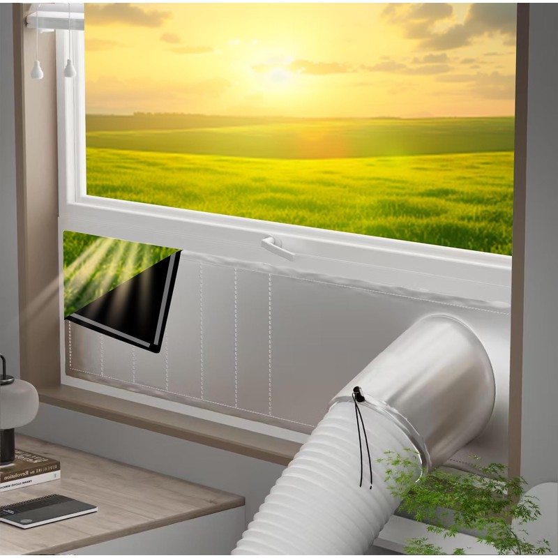 LIHONK Portable ac Window Vent kit【Titanium Silver+Black 100% Light Block】-