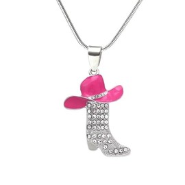 Pingyongchang Rhinestone Western Boots Pendant Necklaces Enamel Hat Bohemian Rodeo Silver Disco Clavicle Chain Chokers for Women Friendship Valentine's Day Mother's Day Holiday Gifts-Pink