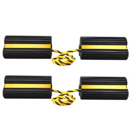 ROBLOCK 2 Pairs Wheel Chocks Heavy-Duty Rubber Wheel Block Non-Slip Base with Nylon Rope Yellow Reflective Tape - 4 Pack Wheel Stopper for Travel Trailers, Car, Camper, Truck, Black