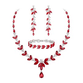 EVER FAITH Austrian Crystal Bridal Jewellery Set, Elegant Marquise Rhinestone Leaf Necklace with Dangling Earrings, Tennis Bracelet Set, Crystal, No Gemstone