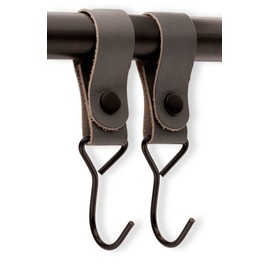 Brute Strength - Multifunctional Hook with Leather Loop - Grey - 6 x - Coat Hooks / Camping Hooks Leather