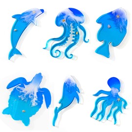 FUYAKEJI 6 Pieces of Cute Marine Animal Epoxy Resin Silicone Molds, Whales, Dolphins, Fish, Octopus, Jellyfish, Turtles Shape Molds, Coaster Crystal Molds, Silicone Crafts Kit