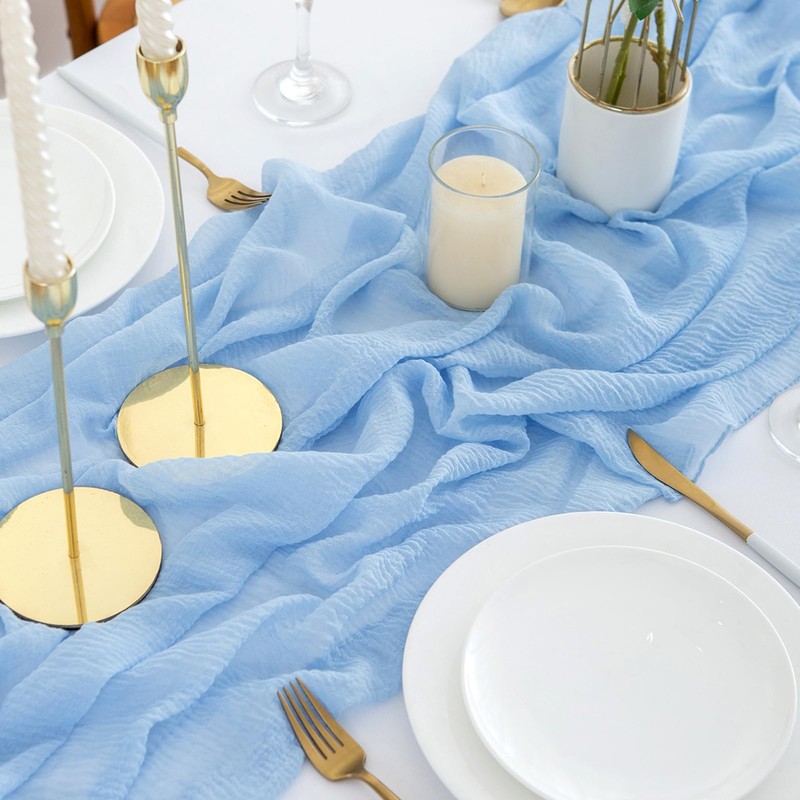 Aoksunova Muslin Wedding Table Runner, Light Blue, 4 m x