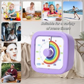 Kids Visual Timer Cute Rainbow - 60 Minute Countdown Timer Time Management for Kids and Adults, Timer for Cooking Classroom Meeting (Purple)