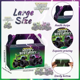 CHUNNIN 12Pcs Green Purple Monster Truck Treat Boxes Monster Truck Birthday Party Decorations Racing Truck Theme Party Favor Gift Boxes Monster Truck Goodie Boxes for Kids Birthday Party Supplies