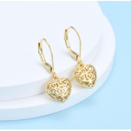 Silver Drop Earrings for Women Girls, Gold Hollow Heart Shaped Leverback Dangle Earrings Jewelry Gifts for Birthday Christmas