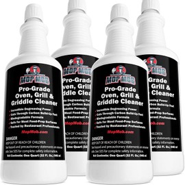 Mop Mob Food Safe, Pro-Grade Grill & Oven Cleaner 4 x 32 Oz Ultra Strong Cleaning Liquid Dissolves Baked-On Grease & Carbon. Perfect for Your Cast Iron Cooktop, Stainless Steel Flat Top, Fryer