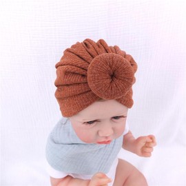 Sugarmelon Silk Satin Lined Turban Hat for Babies Infant Toddler Girls Boys Bonnet Newborn Cotton Beanie Little Kids Shower Caps (6-18M, 007 Rib Golden Brown)