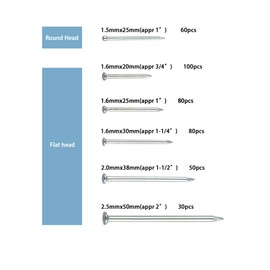 SBRRAIL Small Nails Assortment Kit with 8oz Small Hammer, 400PCS Long Wall Nails for Hanging Pictures, Finishing, String Art, Drywall, Hammer and Nails Set