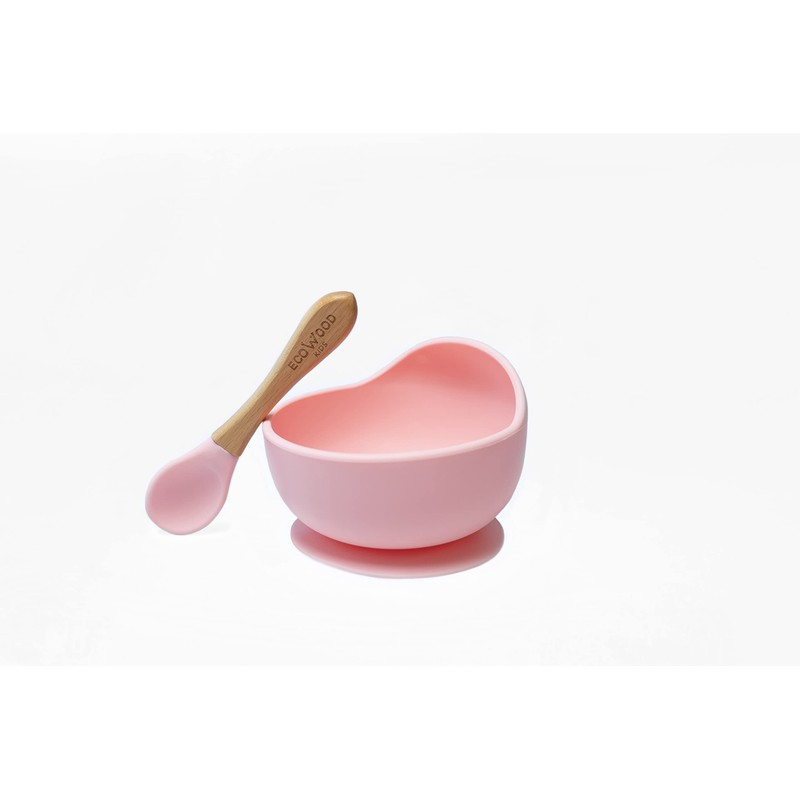 Ecowood® Tazón/Plato Hondo/Bowl de Silicon con Cuchara de Bambú para