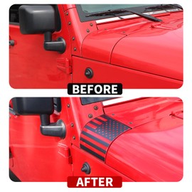 JeCar Cowl Armor Body Decals American Flag Vinyl Stickers Compatible with Jeep Wrangler JK JKU 2007-2018, Black