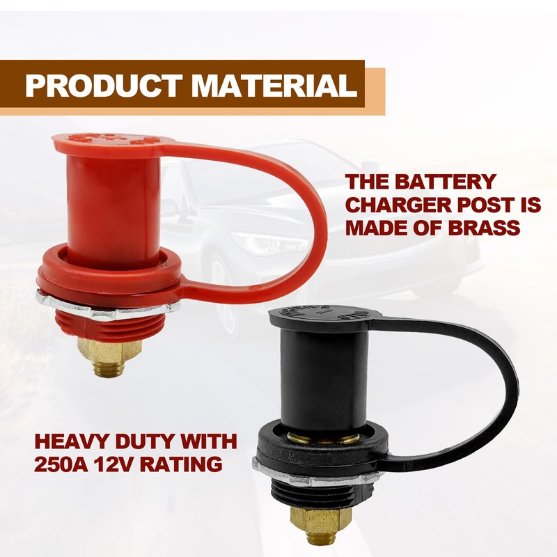 Lunwag 2PCS Battery Charger Post, Remote Battery Terminals 3/8" Stud