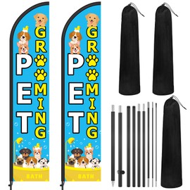 Remagr 2 Set Pet Grooming Feather Flag Pole Kit Pet Care Store Business Advertising Include 7.9 ft Dog Grooming Banner Sign 11.5 ft Flag Pole Kit with Stake and Bag for Outdoor Events Promotion