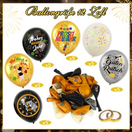 DPKOW 30 x Balloons Lucky Charm New Year's Eve Decoration 2025, New Year Balloons Decoration Happy New Year Balloons Prosit New Year Happy Birthday Balloons Good Luck Lucky Pig Latex Balloons