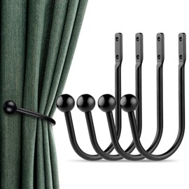 Curtain Holdbacks, 4 pcs Curtains Holder Wall Mounted Drapery Tiebacks Retro Window Hook for Home Decor, Black