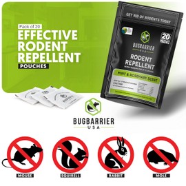 BugBarrier's Extra-Strength Mouse Repellent Deterrent Pouches, USDA 99% Biobased, Peppermint & Rosemary Oils Repel Mice Nesting in Car, RV, Boat, Garage, Shed, Cabin Made in The USA (Pack of 20)