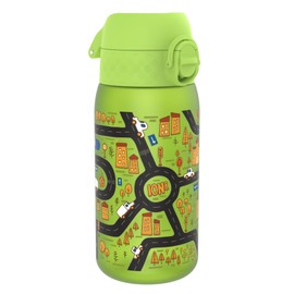 Ion8 Kids Water Bottles, BPA Free, Leakproof, Dishwasher Safe, Easy Open, Secure Lock, Small Boys & Girls Water Bottle,Kids Drinks Bottle for Spill-free Drinking, Green, Auto Cars Drive, 350ml/12oz