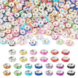 Beadthoven 200pcs Pearl Rondelle Spacers Beads for Pens 10mm Rhinestone Spacers for Bracelet, Flat Round Large Hole Spacer Beads, Plastic Pearls Crystal Spacers Beads for Jewelry Making DIY Bracelets