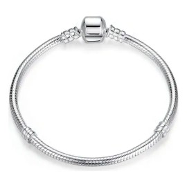 Pulsera De Plata 925 Cadena De Serpiente Hebilla De Trébol Color Beige Largo 19 Cm