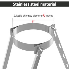 Adjustable Stainless Steel Chimney Roof Support Bracket Kit,6 Inch Extended Height-Adjustable,Triangle Design for Wind Stability,Stove Pipe
