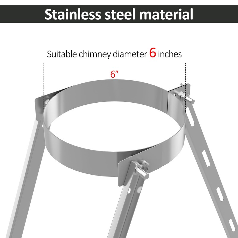 Adjustable Stainless Steel Chimney Roof Support Bracket Kit,6 Inch Extended
