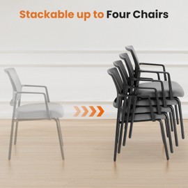 Sweetcrispy Mesh Back Stacking Arm Chairs 1 Pack, Upholstered Fabric Stacking Chairs, Sturdy Metal Stacking Chairs, Easy to Use and Store, Outdoor and Indoor, for Home, Office, Party, Comfy, Grey