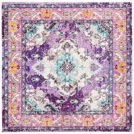 SAFAVIEH Monaco Collection MNC243L Boho Chic Medallion Distressed Non-Shedding Living Room Bedroom Dining Home Office Area Rug, 6'7" x 6'7" Square, Violet / Light Blue