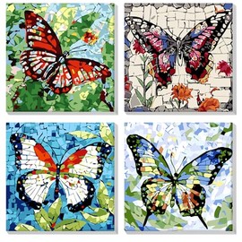 MOGTAA Paint by Numbers for Adults Beginners with Frame, 4 Pack Butterfly Paint by Numbers for Adults, Kids' Painting by Numbers, Landscape DIY Oil Painting Kits for Home Decor (8x8inch)