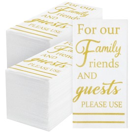 200 Pcs Bathroom Guest Linen Feel Napkins Disposable 3-ply Thick Paper Hand Towels Gold Lettering for Family Friends and Guests Please Use Napkins for Dinner Party Wedding Powder Room