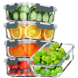 VERONES 5 Pack 36 OZ Glass Meal Prep Containers, Airtight Glass Lunch Containers Set, Glass Food Storage Containers with Lids,Exclusive of BPA, for Microwave, Oven, Freezer & Dishwasher Friendly,Grey