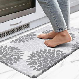 FYATHM Kitchen Mats for Floor 1/2 Inch Anti Fatigue Mats for Kitchen Floor Floral Kitchen Rugs Cushioned Non Slip Memory Foam Waterproof Mats for Sink Office Bedroom Laundry, Grey