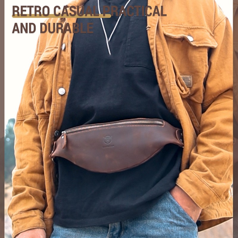 Genuine Leather Waist Pack Vintage Fanny Pack Men Cowhide Crossbody