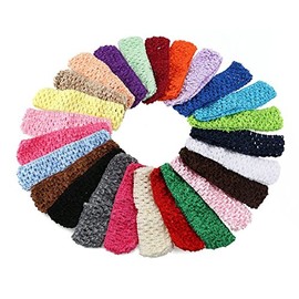 KW Collection Girl Baby Headbands Elastic Crochet Hair Bands Hair Accessories Elastics Ties Shaper Head Wrap Set Pack of 25 Pcs in 25 Colors (Band: 1.6"×5.5", 25 Colors, 1 Pcs per Color)