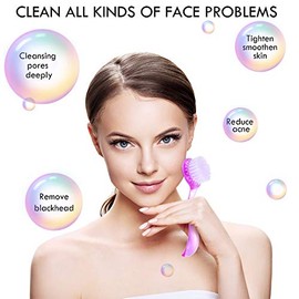 3 cepillos de limpieza facial con mango acrílico, exfoliante facial de cerdas suaves, cepillo exfoliante facial exfoliante para el cuidado de la cara, maquillaje y cuidado de la piel (rosa, morado, azul)