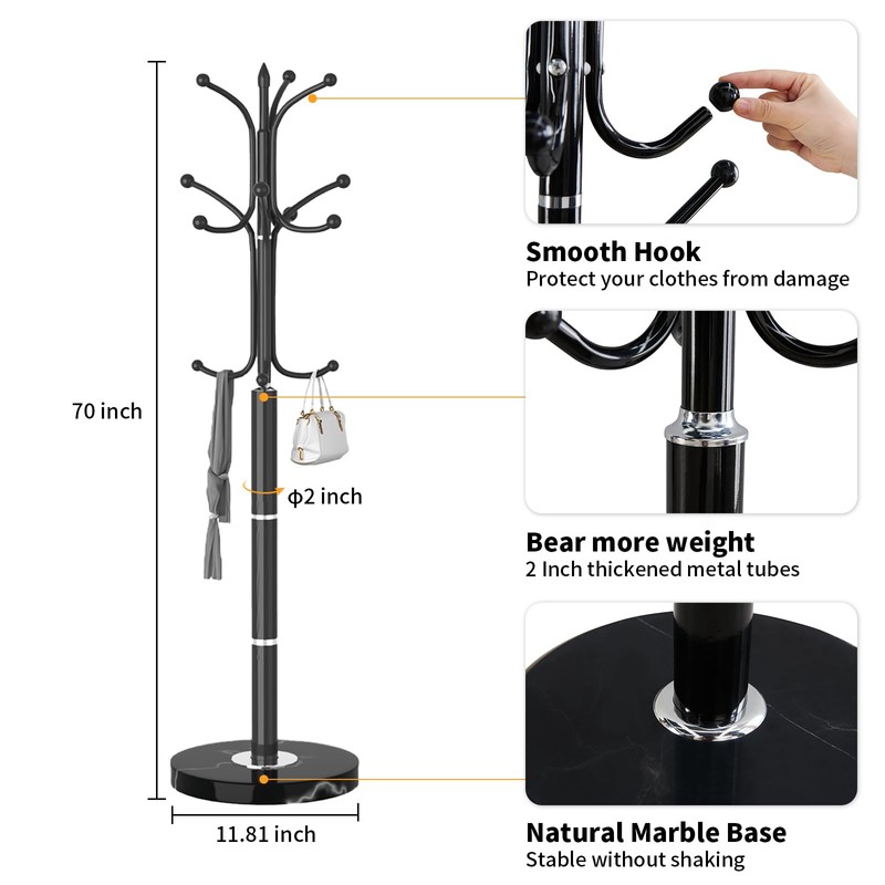 Snaikor Metal Coat Rack Freestanding, Sturdy Coat Rack Stand with
