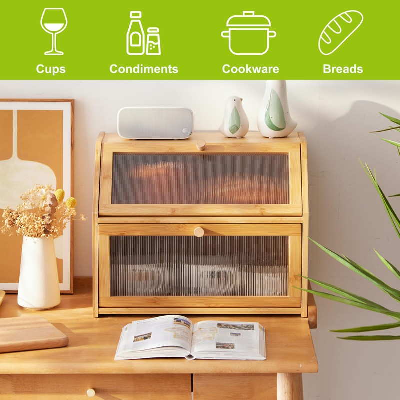 BMOSU Large Bread Box for Kitchen Countertop,Double Layer Bread Box