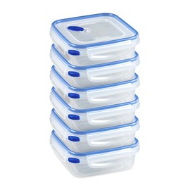 Sterilite Ultra-Seal 4 Cup Square, Airtight Food Storage Container, Latching Lid, Microwave and Dishwasher Safe, Clear With Blue Gasket, 6-Pack