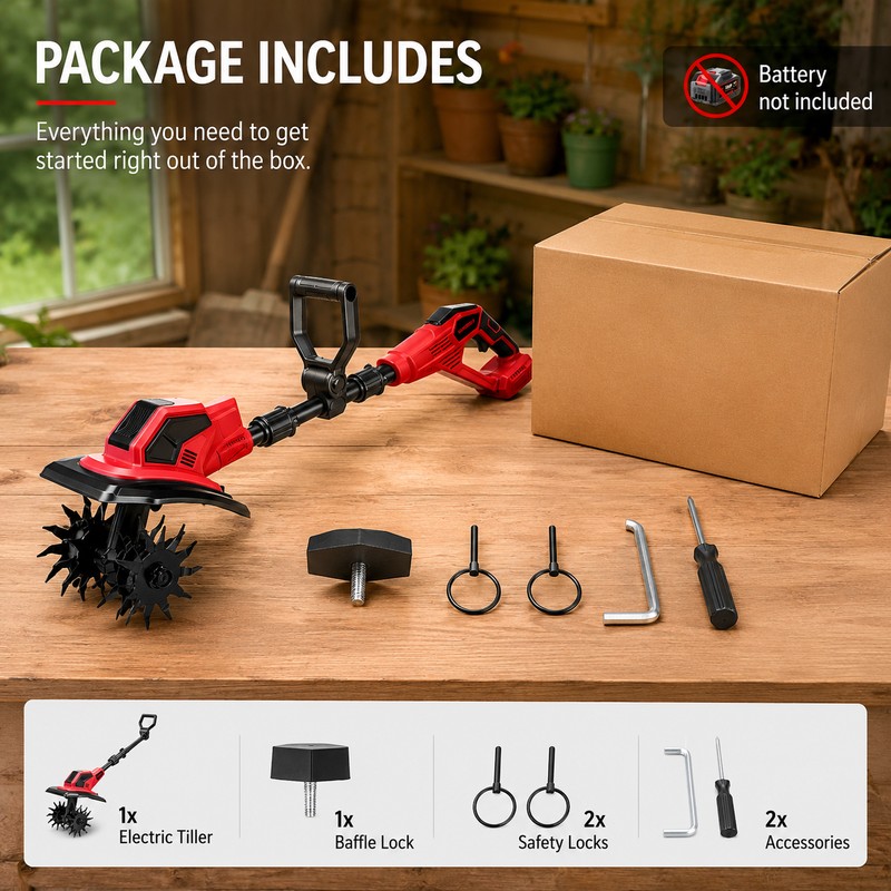 Cordless Electric Garden Tiller for Soil Cultivation – Anti-Tangle Blades