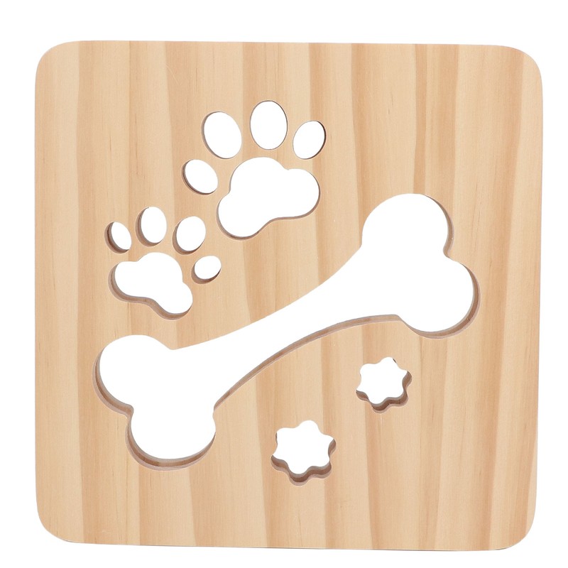3D Night Lamp Bone Paw Print Pattern Hollow Design Wooden