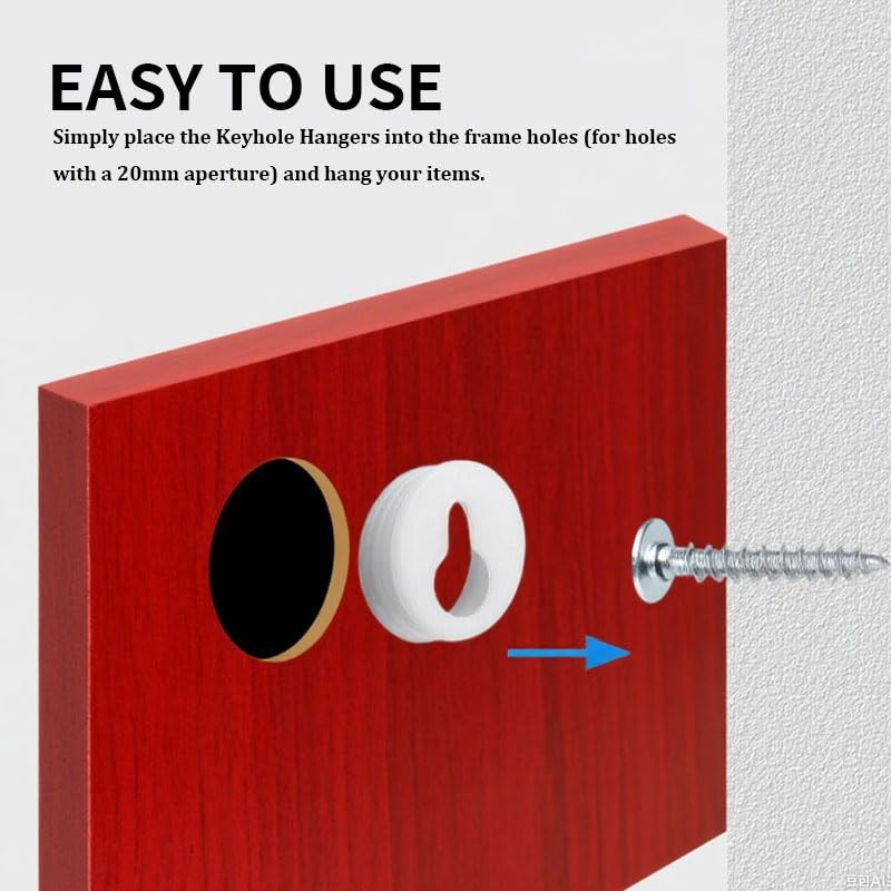 25 Pcs Round Keyhole Photo Frame Hanger Accessories, 20mm Plastic