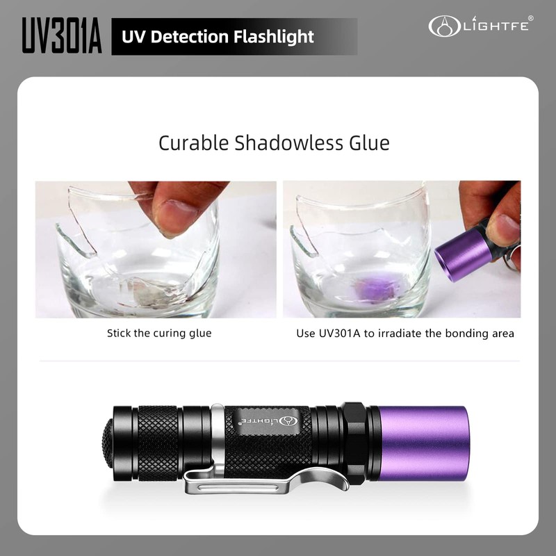 LIGHTFE Black Light UV301-395nm UV Light AA batery Blacklight uv