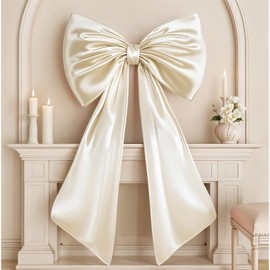 Froova Giant Bow Decoration Big Cream White Large Coquette Bow for Backdrop Birthday Party Room Wall Wedding Bride Decor, Ribbon Tie Hanging Gift Coquette Wall Decor (Satin, Internal Stability Layer)