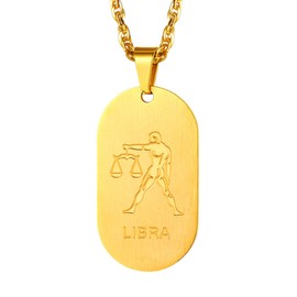 Astrology Libra Constellation Horoscope Necklace Men Gold Dog Tag Zodiac Star Sign Pendant with Chain