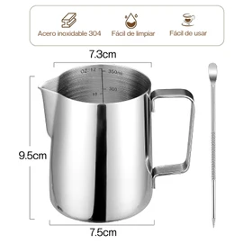 Jarra para Espumar Leche - 600ml 20oz Jarra de Espumar de Leche de Acero Inoxidable para leche para Espumar Café Espresso y Leche Máquina de Capuchino Espresso