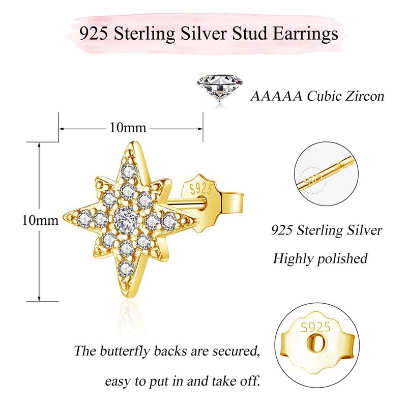 Loutade Women's Silver Stud Earrings, 925 Sterling Silver Star Stud